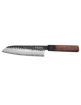 Couteau de cuisine Sayuto Séquoia San Mai Santoku lame martelée 18cm SAYUTO