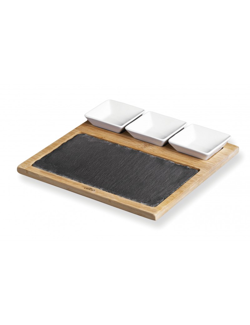 Relaxdays Plateau de service repas en bambou avec planche ardoise amovible  2 poignées cuisine HxlxP: 6 x 40,5 x 32 cm, nature : : Cuisine et  Maison