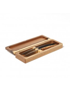 Coffret de présentation 2 couteaux en bois d'olivier COMAS