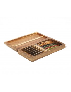 Coffret de présentation 6 couteaux en bois d'olivier COMAS