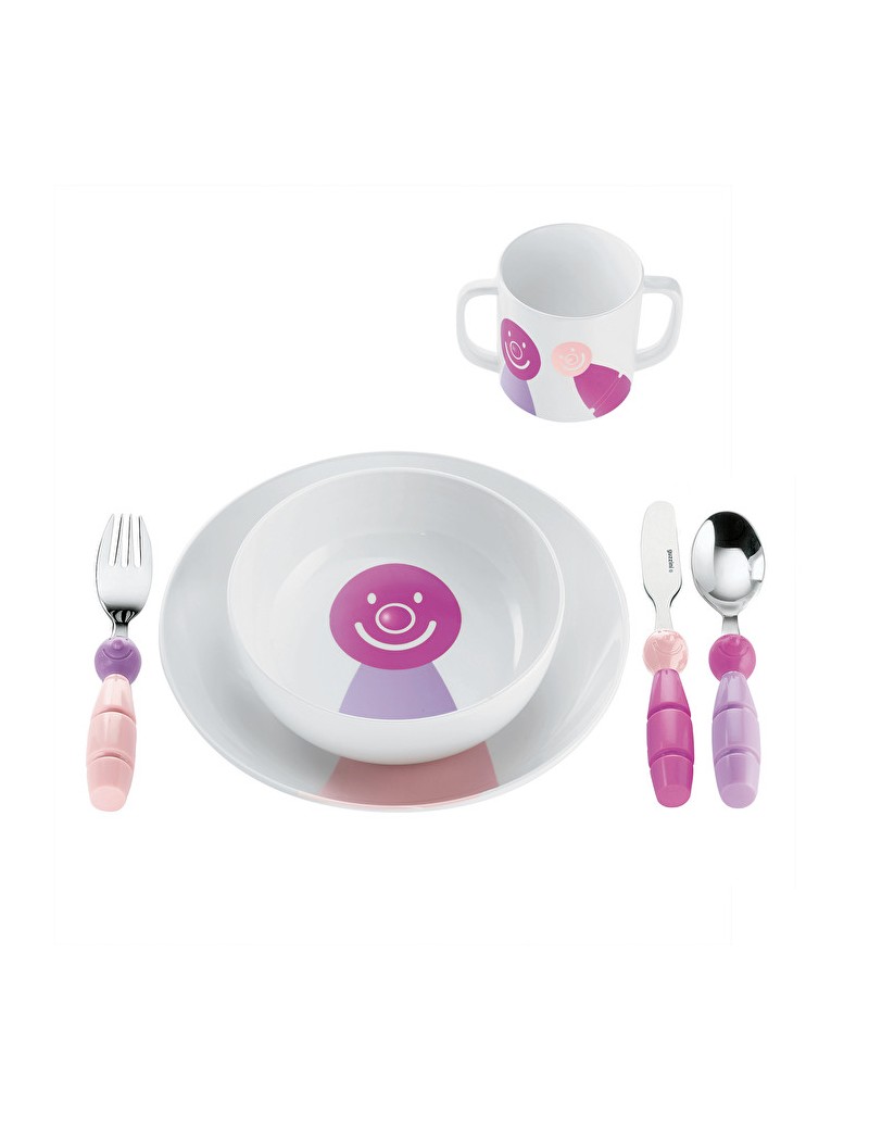 Service Billo: assiette plate, assiette creuse, verre, couverts pour enfant  - Couleur Violet - Art de la table - Parlapapa