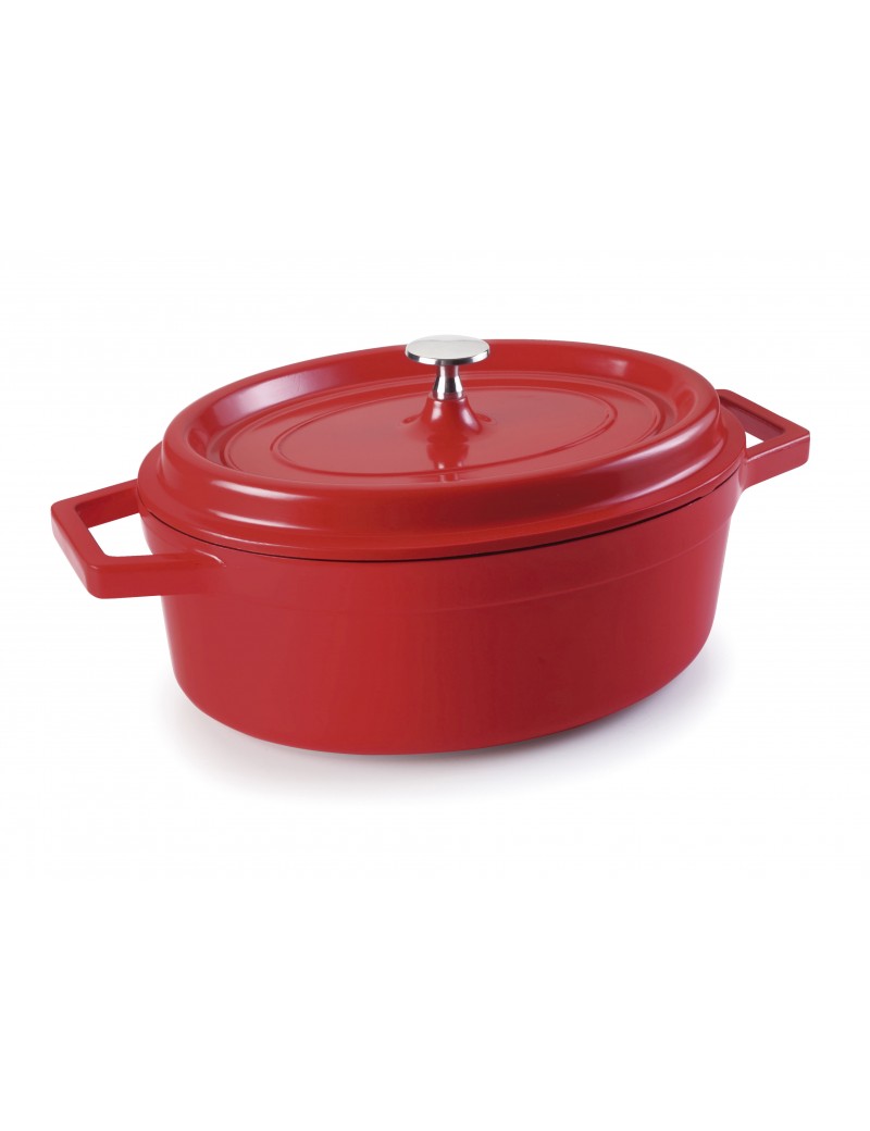 Cocotte ovale rouge avec couvercle en fonte d'aluminium - Couleur Rouge -  Diamètre cm 26 cm - Cuisine - Parlapapa