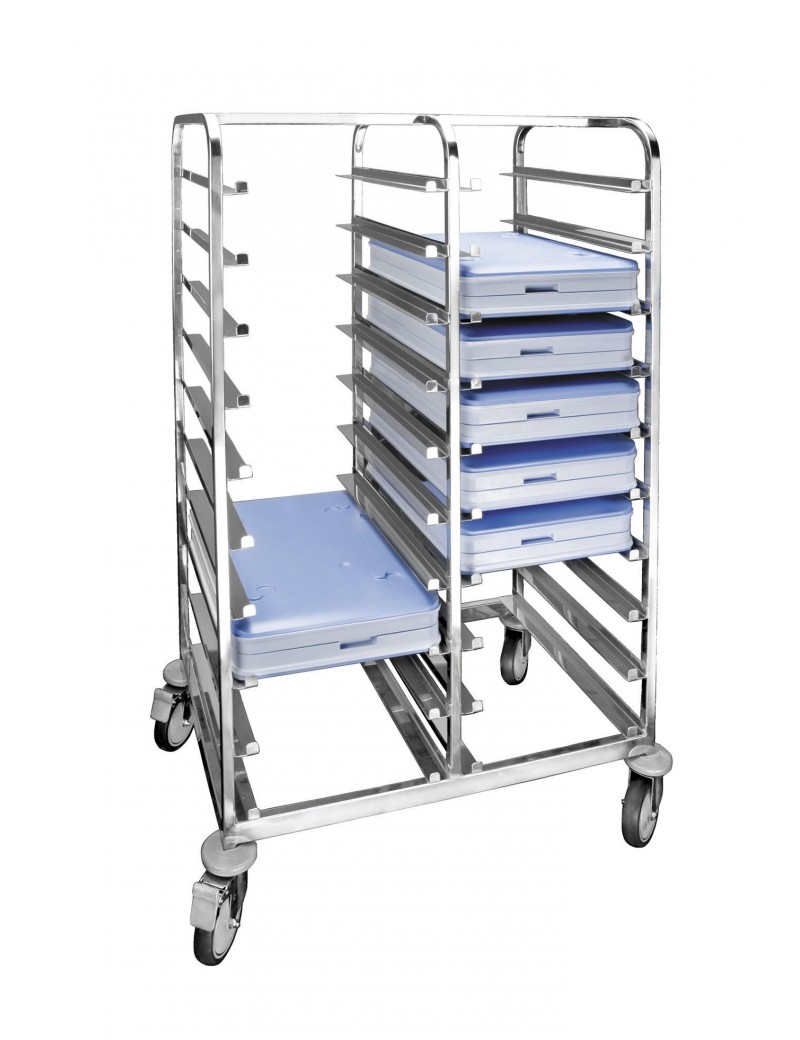 Chariot inox sur roulettes pour 20 plateaux LACOR Chariot inox sur roulettes pour 20 plateaux LACOR