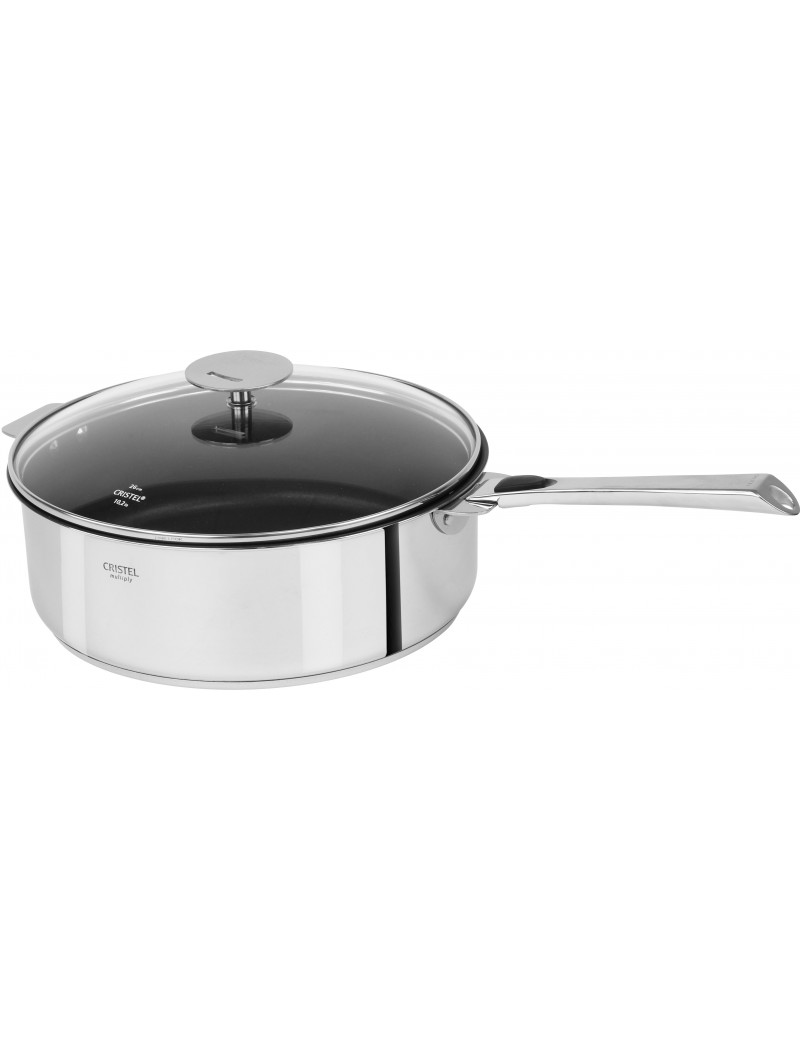 Wok Inox Anti-adhésif Cristel Casteline 24 Cm - Trilaminé, Diffusion Homogène De La Chaleur, Pour Cuisine Asiatique