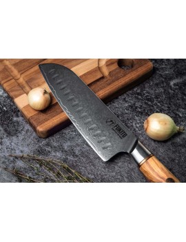Couteau Fukito Olive Damas 14Cr 73 couches Santoku 18cm FUKITO