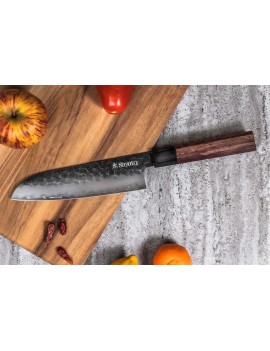 Couteau de cuisine Sayuto Séquoia San Mai Santoku lame martelée 18cm SAYUTO