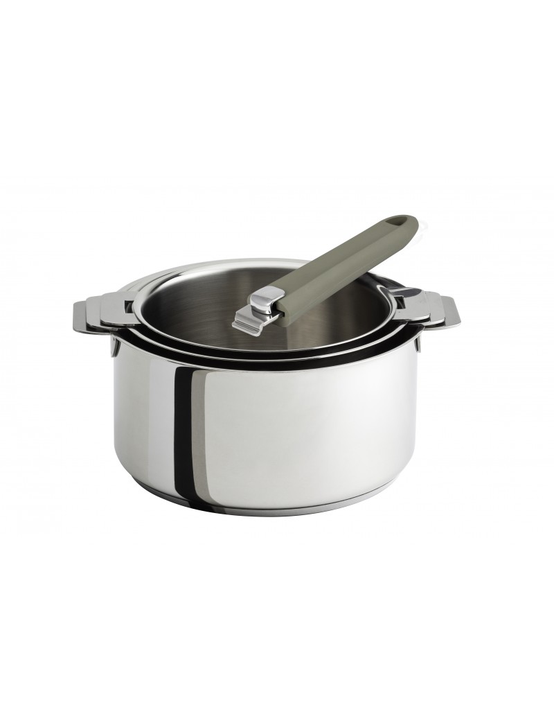 Lot 3 casseroles Mutine tout inox amovibles 16 à 20 cm + 1 poignée CRISTEL Lot 3 casseroles Mutine tout inox amovibles 16 à 20 cm + 1 poignée CRISTEL