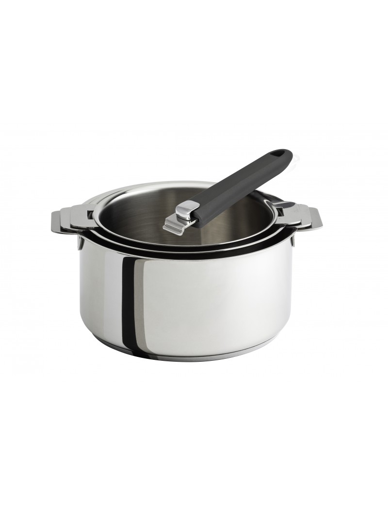 Lot 3 casseroles Mutine tout inox amovibles 16 à 20 cm + 1 poignée CRISTEL Lot 3 casseroles Mutine tout inox amovibles 16 à 20 cm + 1 poignée CRISTEL