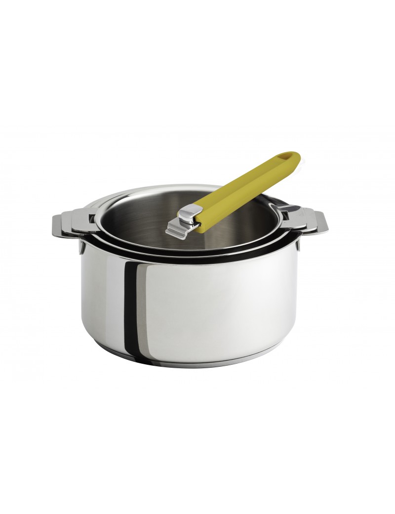 Lot 3 casseroles Mutine tout inox amovibles 16 à 20 cm + 1 poignée CRISTEL Lot 3 casseroles Mutine tout inox amovibles 16 à 20 cm + 1 poignée CRISTEL