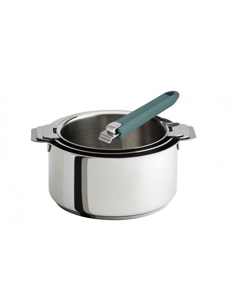 Lot 3 casseroles Mutine tout inox amovibles 16 à 20 cm + 1 poignée CRISTEL Lot 3 casseroles Mutine tout inox amovibles 16 à 20 cm + 1 poignée CRISTEL