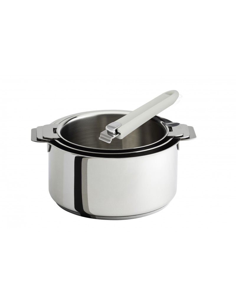 Lot 3 casseroles Mutine tout inox amovibles 16 à 20 cm + 1 poignée CRISTEL Lot 3 casseroles Mutine tout inox amovibles 16 à 20 cm + 1 poignée CRISTEL
