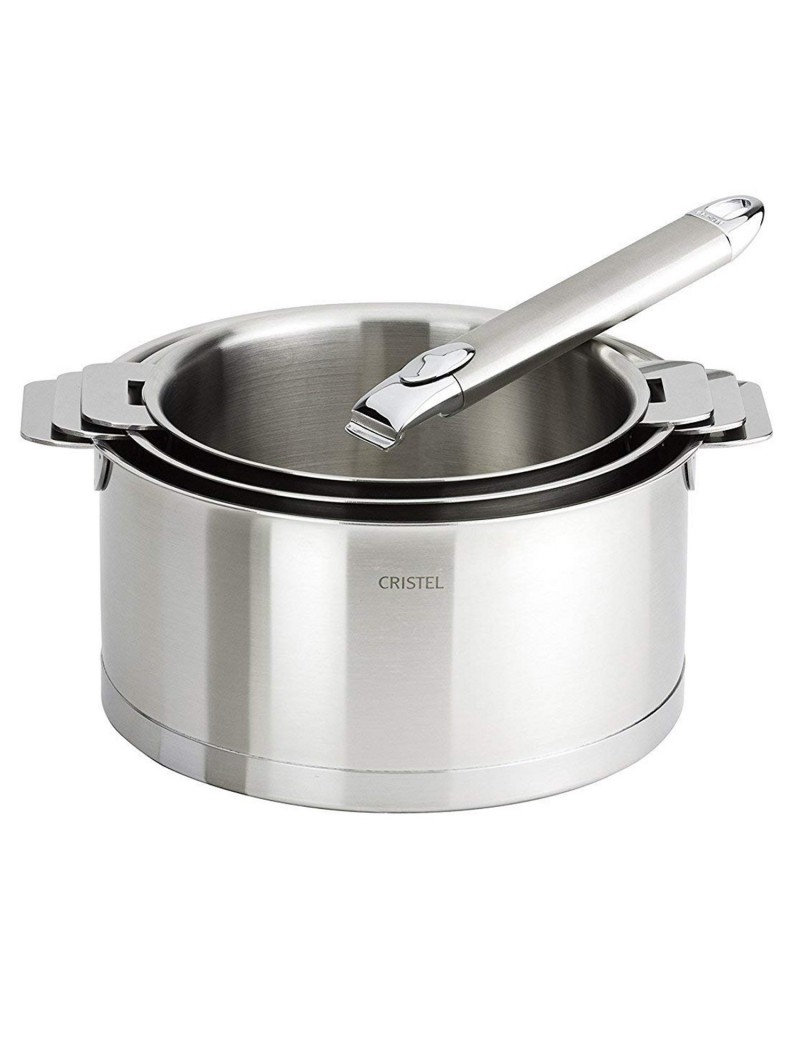 Lot 3 casseroles Strate tout inox amovibles 16 à 20 cm + 1 poignées Zenith CRISTEL