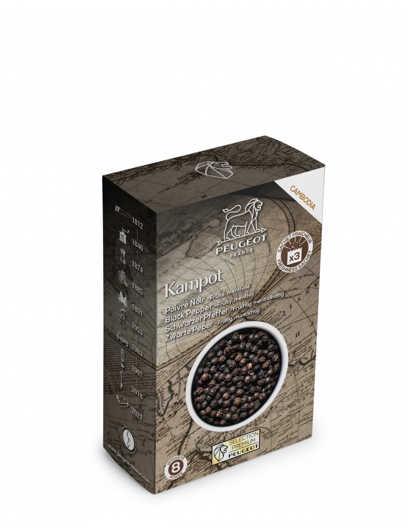 Poivre noir Kampot du Cambodge - 60 g - 3 sachets PEUGEOT SAVEURS