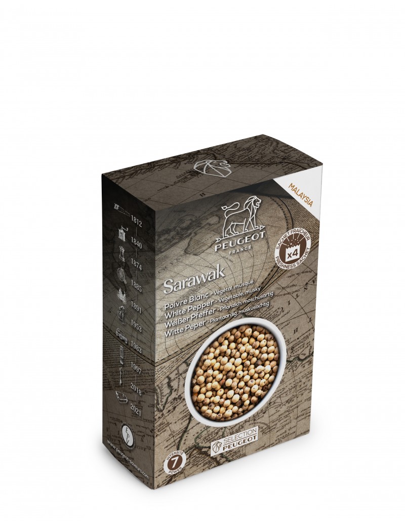 Poivre blanc Sarawak de Malaisie - 80 g - 4 sachets PEUGEOT SAVEURS Poivre blanc Sarawak de Malaisie - 80 g - 4 sachets PEUGEOT SAVEURS