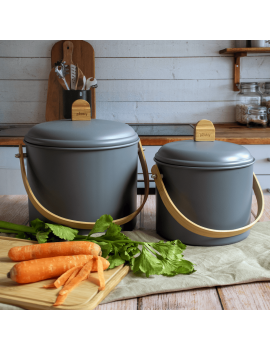 Seau à compost d'intérieur 7L en métal et bambou avec filtre charbon PEBBLY