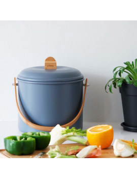 Seau à compost d'intérieur 7L en métal et bambou avec filtre charbon PEBBLY