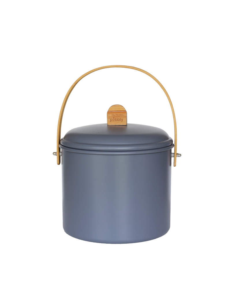 Seau à compost d'intérieur 7L en métal et bambou avec filtre charbon PEBBLY