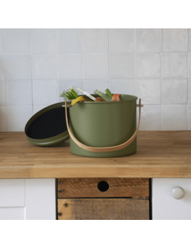 Seau à compost d'intérieur 7L en métal et bambou avec filtre charbon PEBBLY