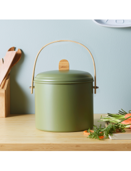 Seau à compost d'intérieur 7L en métal et bambou avec filtre charbon PEBBLY