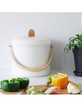 Seau à compost d'intérieur 7L en métal et bambou avec filtre charbon PEBBLY