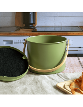 Seau à compost d'intérieur 3,5L en métal et bambou avec filtre charbon PEBBLY