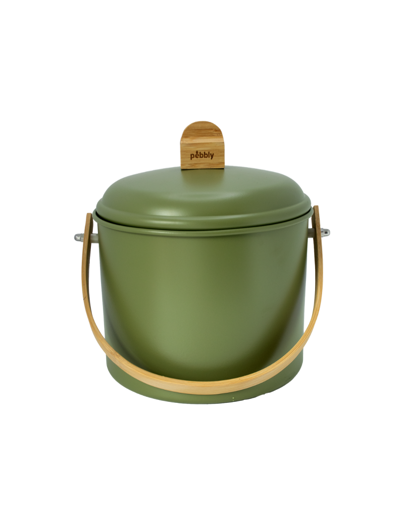 Seau à compost d'intérieur 3,5L en métal et bambou avec filtre charbon PEBBLY