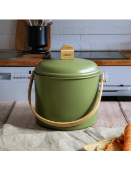 Seau à compost d'intérieur 3,5L en métal et bambou avec filtre charbon PEBBLY