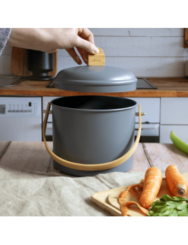 Seau à compost d'intérieur 3,5L en métal et bambou avec filtre charbon PEBBLY