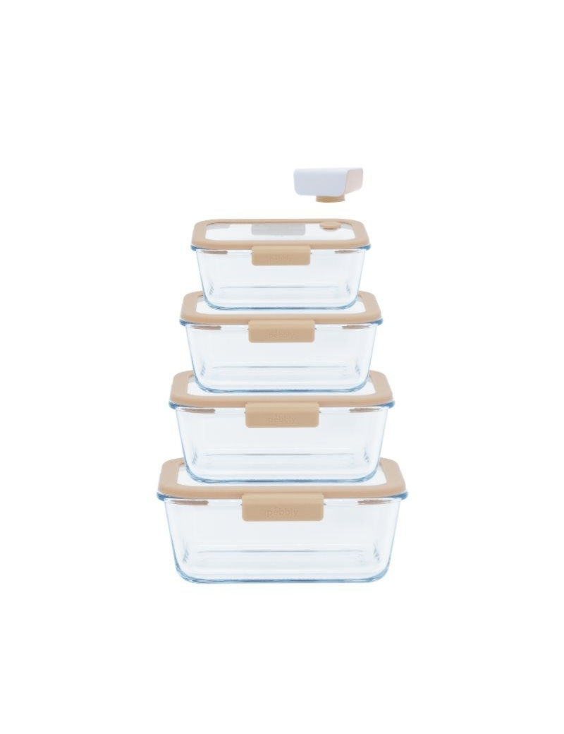 Set de 4 boites rectangulaires & pompe vide d'air PEBBLY