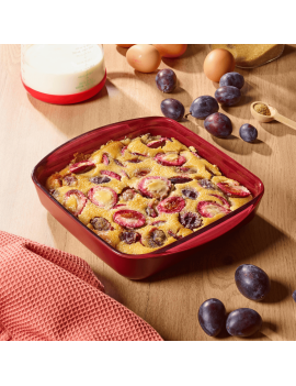 Plat carré en verre effet céramique avec couvercle en verre et silicone PEBBLY