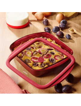 Plat carré en verre effet céramique avec couvercle en verre et silicone PEBBLY