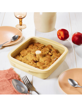 Plat carré en verre effet céramique avec couvercle en verre et silicone PEBBLY