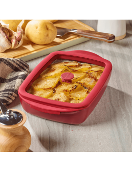 Plat rectangulaire en verre effet céramique avec couvercle en verre et silicone PEBBLY