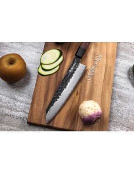 Couteau de cuisine Sayuto Séquoia San Mai Kiritsuke lame martelée 21cm SAYUTO