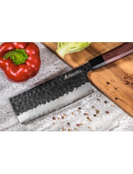 Couteau Nakiri Sayuto Séquoia San Mai lame martelée 17cm SAYUTO