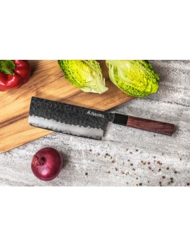 Couteau Nakiri Sayuto Séquoia San Mai lame martelée 17cm SAYUTO