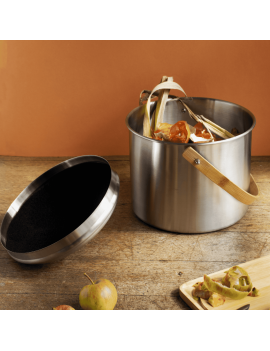 Seau à compost d'intérieur 7L en inox et bambou avec filtre charbon PEBBLY