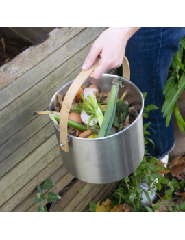 Seau à compost d'intérieur 7L en inox et bambou avec filtre charbon PEBBLY