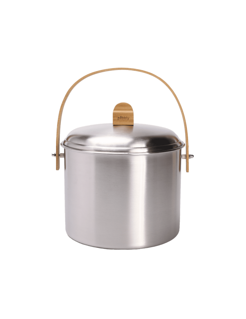 Seau à compost d'intérieur 7L en inox et bambou avec filtre charbon PEBBLY