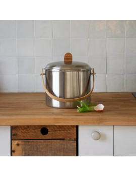 Seau à compost d'intérieur 7L en inox et bambou avec filtre charbon PEBBLY