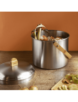 Seau à compost d'intérieur 3,5L en inox et bambou avec filtre charbon PEBBLY