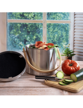 Seau à compost d'intérieur 3,5L en inox et bambou avec filtre charbon PEBBLY
