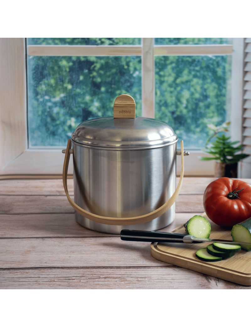 Seau à compost d'intérieur 3,5L en inox et bambou avec filtre charbon — free download