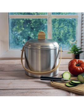 Seau à compost d'intérieur 3,5L en inox et bambou avec filtre charbon PEBBLY