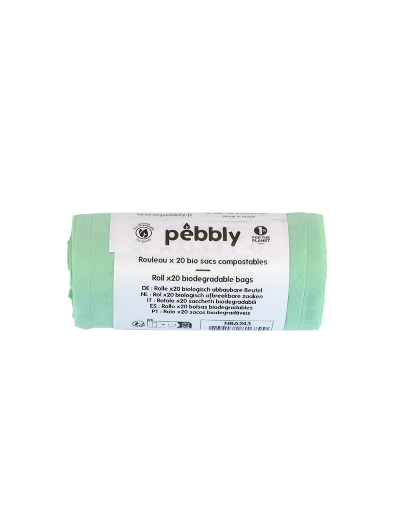 Rouleau de 20 Bio Sacs compostables et biodégradables PEBBLY