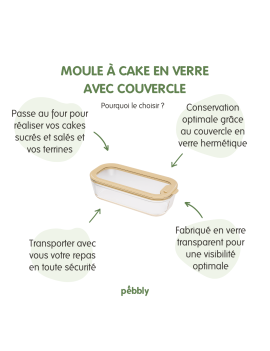Boite conservation 560 ml en verre avec couvercle - Moule à cake PEBBLY