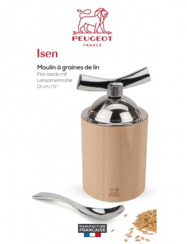 Isen moulin à graines de lin manuel en bois et inox couleur naturel 13 cm - Peugeot