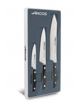 Coffret 3 couteaux Arcos : 1 couteau d'office 10 cm - 1 couteau de cuisine 15 cm - 1 rocking Santoku 19 cm
