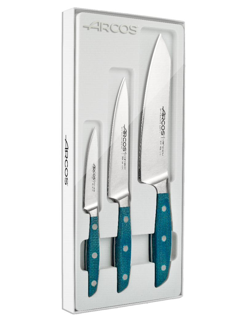 Coffret 3 couteaux Brooklyn : Office 10 cm - Cuisine 15 cm - Rocking Santoku 19 cm ARCOS Coffret 3 couteaux Brooklyn : Office 10 cm - Cuisine 15 cm - Rocking Santoku 19 cm ARCOS