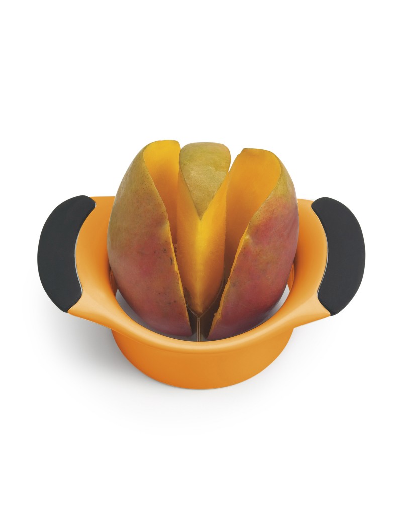AKAMAS Séparateur de mangue portable avec poignées souples jaune coupe-mangue en acier inoxydable coupe-mangue 